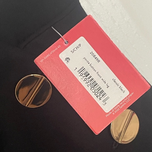 NEW SPANX Ponte Wide Leg Black Trousers Gold Button Front Stretch Sailor Small - Picture 5 of 8